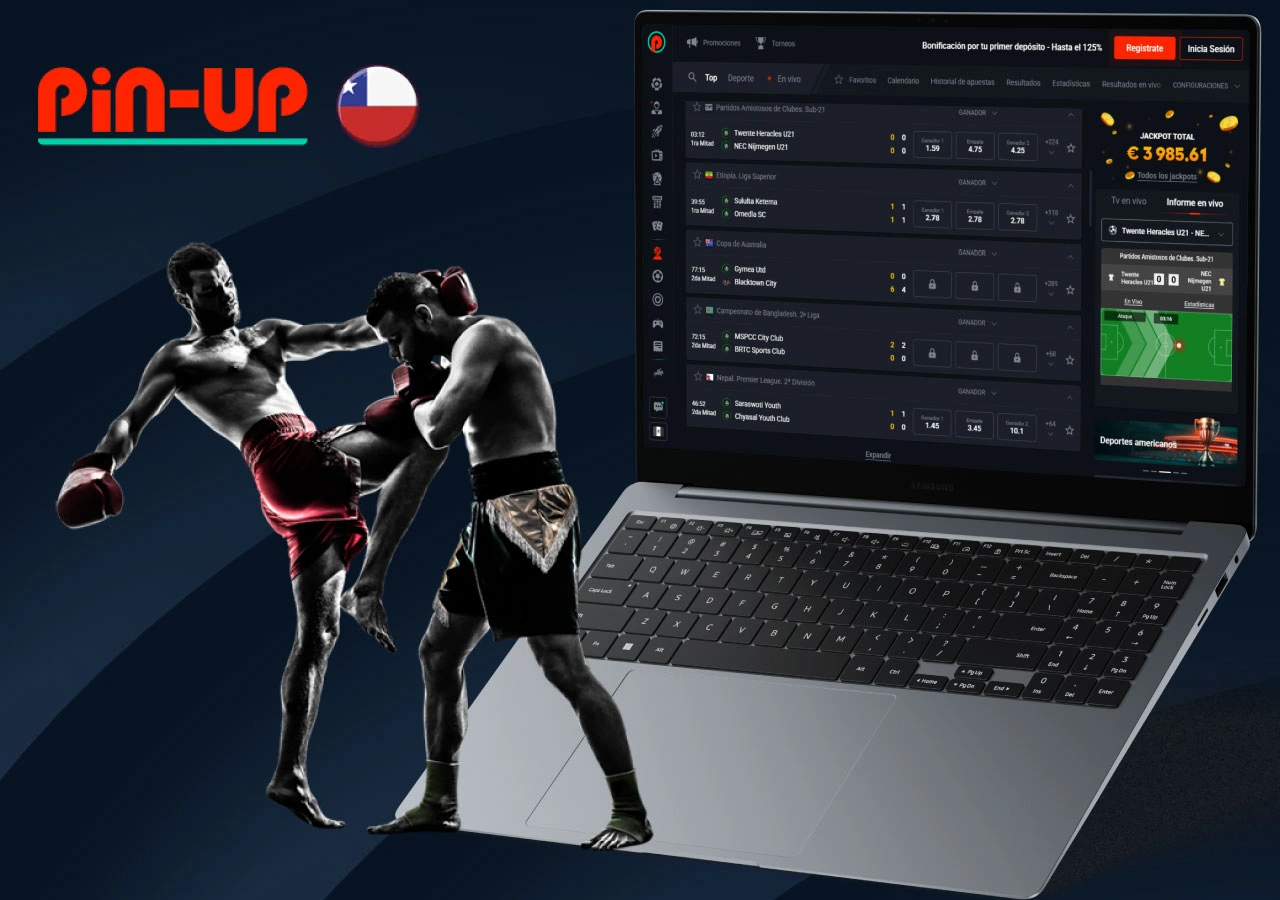 Luchadores de MMA y una captura de pantalla de la página del casino